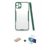 MARSİLYAN™- iPhone 11 Pro Max Kılıf Atlas Asil Serisi - Siyah 3D Antistatik Seramik Nano Ekran Koruyucu + Renkli Kamera Lens Koruma Cam - PE