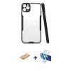 MARSİLYAN™- iPhone 11 Pro Max Kılıf Atlas Asil Serisi - Siyah 3D Antistatik Seramik Nano Ekran Koruyucu + Renkli Kamera Lens Koruma Cam - TU