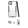 MARSİLYAN™- iPhone 11 Pro Max Kılıf Atlas Asil Serisi - Siyah 6D Mat Seramik Hayalet Nano Ekran Koruyucu + Pers Alüminyum Kamera Lens - YL