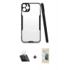 MARSİLYAN™- iPhone 11 Pro Max Kılıf Atlas Asil Serisi - Siyah 6D Mat Seramik Hayalet Nano Ekran Koruyucu + Kamera Lens Koruma Cam - SF