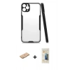MARSİLYAN™- iPhone 11 Pro Max Kılıf Atlas Asil Serisi - Siyah 6D Mat Seramik Hayalet Nano Ekran Koruyucu + Renkli Kamera Lens Koruma Cam - PE