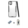MARSİLYAN™- iPhone 11 Pro Max Kılıf Atlas Asil Serisi - Siyah Bilvis Hayalet Cam Ekran Koruyucu + Metal Kamera Lens Koruma Cam - GS