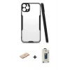 MARSİLYAN™- iPhone 11 Pro Max Kılıf Atlas Asil Serisi - Siyah Bilvis Hayalet Cam Ekran Koruyucu + Renkli Kamera Lens Koruma Cam - MI
