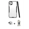 MARSİLYAN™- iPhone 11 Pro Max Kılıf Atlas Asil Serisi - Siyah Bilvis Hayalet Cam Ekran Koruyucu + Pers Alüminyum Kamera Lens - SH