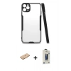 MARSİLYAN™- iPhone 11 Pro Max Kılıf Atlas Asil Serisi - Siyah Bilvis Hayalet Cam Ekran Koruyucu + Renkli Kamera Lens Koruma Cam - TU