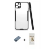 MARSİLYAN™- iPhone 11 Pro Max Kılıf Atlas Asil Serisi - Siyah Mat Seramik Nano Ekran Koruyucu + Metal Kamera Lens Koruma Cam - MI