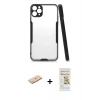 MARSİLYAN™- iPhone 11 Pro Max Kılıf Atlas Asil Serisi - Siyah Mat Seramik Nano Ekran Koruyucu + Mavi Renkli Kamera Lens Koruma Cam
