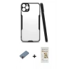 MARSİLYAN™- iPhone 11 Pro Max Kılıf Atlas Asil Serisi - Siyah Mat Seramik Nano Ekran Koruyucu + Shine Kamera Lens Koruma Cam - PE