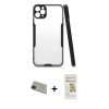 MARSİLYAN™- iPhone 11 Pro Max Kılıf Atlas Asil Serisi - Siyah Mat Seramik Nano Ekran Koruyucu + Rainbow Kamera Lens Koruma Cam - YL