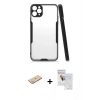 MARSİLYAN™- iPhone 11 Pro Max Kılıf Atlas Asil Serisi - Siyah Seramik Nano Ekran Koruyucu + Renkli Kamera Lens Koruma Cam - YL