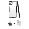 MARSİLYAN™- iPhone 11 Pro Max Kılıf Atlas Asil Serisi - Siyah Seramik Nano Ekran Koruyucu + Kamera Lens Koruma Cam - SF