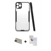 MARSİLYAN™- iPhone 11 Pro Max Kılıf Atlas Asil Serisi - Siyah Seramik Nano Ekran Koruyucu + Rainbow Kamera Lens Koruma Cam - YL