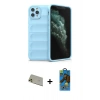 MARSİLYAN™- iPhone 11 Pro Max Kılıf Atlas Koleksiyonu - Siyah 18D Cam Ekran Koruyucu + Rainbow Kamera Lens Koruma Cam - GD