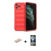 MARSİLYAN™- iPhone 11 Pro Max Kılıf Atlas Koleksiyonu - Siyah 34D Hayalet Izgaralı Cam + Renkli Kamera Lens Koruma Cam - MI