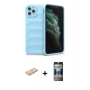 MARSİLYAN™- iPhone 11 Pro Max Kılıf Atlas Koleksiyonu - Siyah 34D Hayalet Izgaralı Cam + Renkli Kamera Lens Koruma Cam - MI