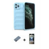 MARSİLYAN™- iPhone 11 Pro Max Kılıf Atlas Koleksiyonu - Siyah 34D Hayalet Izgaralı Cam + Shine Kamera Lens Koruma Cam - SABE