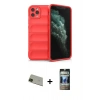MARSİLYAN™- iPhone 11 Pro Max Kılıf Atlas Koleksiyonu - Siyah 34D Hayalet Izgaralı Cam + Rainbow Kamera Lens Koruma Cam - YL
