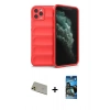 MARSİLYAN™- iPhone 11 Pro Max Kılıf Atlas Koleksiyonu - Siyah 34D Izgaralı Cam + Rainbow Kamera Lens Koruma Cam - GD