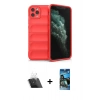 MARSİLYAN™- iPhone 11 Pro Max Kılıf Atlas Koleksiyonu - Siyah 34D Izgaralı Cam + Şeffaf Kamera Lens Koruma Cam