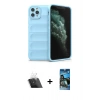 MARSİLYAN™- iPhone 11 Pro Max Kılıf Atlas Koleksiyonu - Siyah 34D Izgaralı Cam + Şeffaf Kamera Lens Koruma Cam