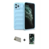 MARSİLYAN™- iPhone 11 Pro Max Kılıf Atlas Koleksiyonu - Siyah 360 Mat Full Body Arka Koruyucu + Rainbow Kamera Lens Koruma Cam - GD