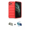 MARSİLYAN™- iPhone 11 Pro Max Kılıf Atlas Koleksiyonu - Siyah 3D Antistatik Cam Ekran Koruyucu + Rainbow Kamera Lens Koruma Cam - YL