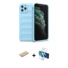 MARSİLYAN™- iPhone 11 Pro Max Kılıf Atlas Koleksiyonu - Siyah 3D Antistatik Cam Ekran Koruyucu + Renkli Kamera Lens Koruma Cam - SI