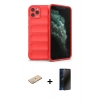 MARSİLYAN™- iPhone 11 Pro Max Kılıf Atlas Koleksiyonu - Siyah 3D Antistatik Hayalet Cam Ekran Koruyucu + Renkli Kamera Lens Koruma Cam - YL
