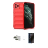 MARSİLYAN™- iPhone 11 Pro Max Kılıf Atlas Koleksiyonu - Siyah 3D Antistatik Hayalet Cam Ekran Koruyucu + Pers Alüminyum Kamera Lens - YL