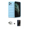 MARSİLYAN™- iPhone 11 Pro Max Kılıf Atlas Koleksiyonu - Siyah 3D Antistatik Hayalet Cam Ekran Koruyucu + Pers Alüminyum Kamera Lens - YL