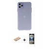 MARSİLYAN™- iPhone 11 Pro Max Kılıf Atlas Minimal Prime - Siyah 34D Hayalet Izgaralı Cam + Renkli Kamera Lens Koruma Cam - PE