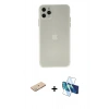MARSİLYAN™- iPhone 11 Pro Max Kılıf Atlas Minimal Prime - Siyah 3D Antistatik Cam Ekran Koruyucu + Renkli Kamera Lens Koruma Cam - YL