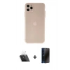 MARSİLYAN™- iPhone 11 Pro Max Kılıf Atlas Minimal Prime - Siyah 3D Antistatik Hayalet Cam Ekran Koruyucu + Kamera Lens Koruma Cam - SF