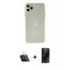 MARSİLYAN™- iPhone 11 Pro Max Kılıf Atlas Minimal Prime - Siyah 3D Antistatik Hayalet Cam Ekran Koruyucu + Kamera Lens Koruma Cam - SF