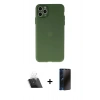 MARSİLYAN™- iPhone 11 Pro Max Kılıf Atlas Minimal Prime - Siyah 3D Antistatik Hayalet Cam Ekran Koruyucu + Kamera Lens Koruma Cam - SF
