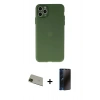 MARSİLYAN™- iPhone 11 Pro Max Kılıf Atlas Minimal Prime - Siyah 3D Antistatik Hayalet Cam Ekran Koruyucu + Rainbow Kamera Lens Koruma Cam - YL