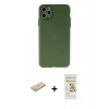 MARSİLYAN™- iPhone 11 Pro Max Kılıf Atlas Minimal Prime - Siyah Mat Seramik Nano Ekran Koruyucu + Yeşil Renkli Kamera Lens Koruma Cam