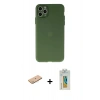 MARSİLYAN™- iPhone 11 Pro Max Kılıf Atlas Minimal Prime - Siyah Polymer Nano Ekran Koruyucu + Pembe Renkli Kamera Lens Koruma Cam