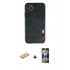 MARSİLYAN™- iPhone 11 Pro Max Kılıf Doruk Asil Koleksiyonu - Siyah 34D Hayalet Izgaralı Cam + Renkli Kamera Lens Koruma Cam - PE