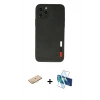 MARSİLYAN™- iPhone 11 Pro Max Kılıf Doruk Asil Koleksiyonu - Siyah 3D Antistatik Seramik Nano Ekran Koruyucu + Renkli Kamera Lens Koruma Cam - SI