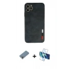 MARSİLYAN™- iPhone 11 Pro Max Kılıf Doruk Asil Koleksiyonu - Siyah 3D Antistatik Seramik Nano Ekran Koruyucu + Açık Yeşil Metal Kamera Lens Koruma Cam