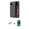MARSİLYAN™- iPhone 11 Pro Max Kılıf Doruk Klasik Özel Seri - Siyah 18D Cam Ekran Koruyucu + Renkli Kamera Lens Koruma Cam - PE