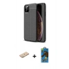 MARSİLYAN™- iPhone 11 Pro Max Kılıf Doruk Klasik Özel Seri - Siyah 18D Cam Ekran Koruyucu + Renkli Kamera Lens Koruma Cam - YL