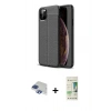 MARSİLYAN™- iPhone 11 Pro Max Kılıf Doruk Klasik Özel Seri - Siyah 20D Premium Cam Ekran Koruyucu + Lacivert Pers Alüminyum Kamera Lens
