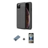 MARSİLYAN™- iPhone 11 Pro Max Kılıf Doruk Klasik Özel Seri - Siyah 34D Hayalet Izgaralı Cam + Metal Kamera Lens Koruma Cam - MI