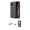 MARSİLYAN™- iPhone 11 Pro Max Kılıf Doruk Klasik Özel Seri - Siyah 34D Hayalet Izgaralı Cam + Renkli Kamera Lens Koruma Cam - PE
