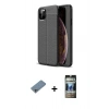MARSİLYAN™- iPhone 11 Pro Max Kılıf Doruk Klasik Özel Seri - Siyah 34D Hayalet Izgaralı Cam + Shine Kamera Lens Koruma Cam - SABE