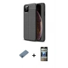 MARSİLYAN™- iPhone 11 Pro Max Kılıf Doruk Klasik Özel Seri - Siyah 34D Hayalet Izgaralı Cam + Shine Kamera Lens Koruma Cam - MI