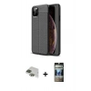 MARSİLYAN™- iPhone 11 Pro Max Kılıf Doruk Klasik Özel Seri - Siyah 34D Hayalet Izgaralı Cam + Yeşil Pers Alüminyum Kamera Lens