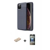 MARSİLYAN™- iPhone 11 Pro Max Kılıf Doruk Klasik Özel Seri - Siyah 34D Hayalet Izgaralı Cam + Renkli Kamera Lens Koruma Cam - YL